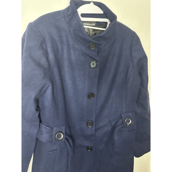 Centigrade Wool Blend Funnel Neck Coat with Self-tie Belt Blue Size Large - Picture 3 of 9